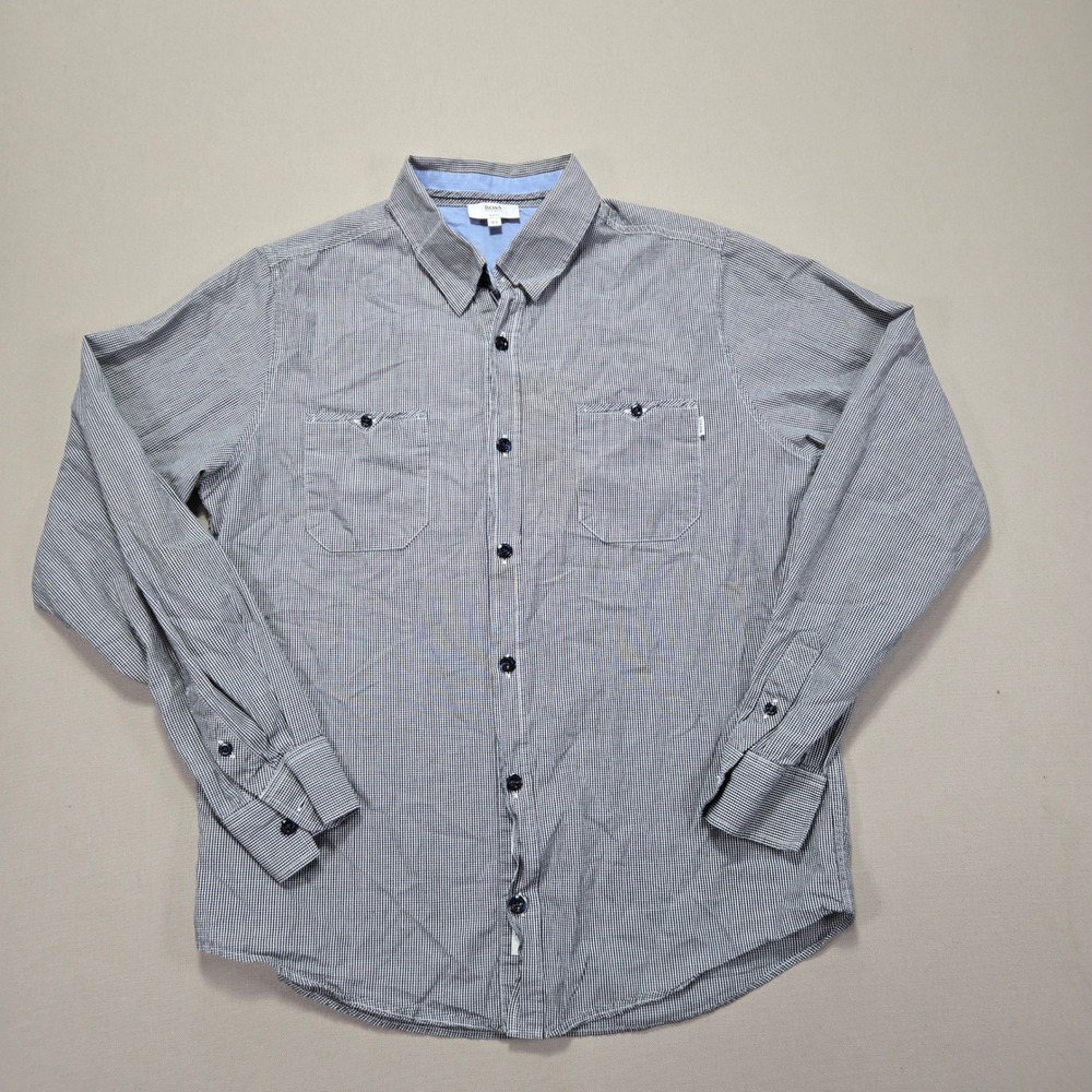 Hugo Boss Mens‎ Slim Fit Button Down Shirt Size 14-S Checkered Blue Casual